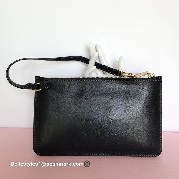 COACH New York Natural Grain Leather Top-Zip Pouch with Dog-clip Leash -Black ⭐ - Picture 8 of 16